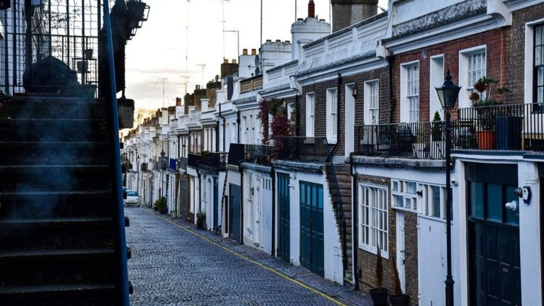 A quiet cobbled mews street in London